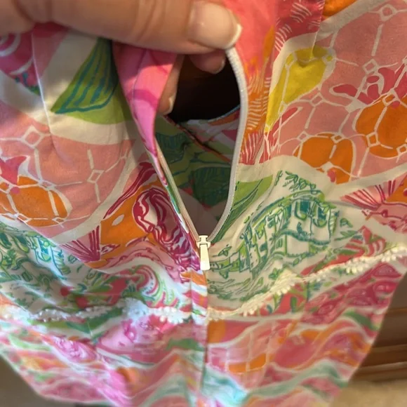 Lilly Pulitzer Sleeveless Floral Multicolor Dress, sz 6, pink/green/white/orange - Picture 9 of 9